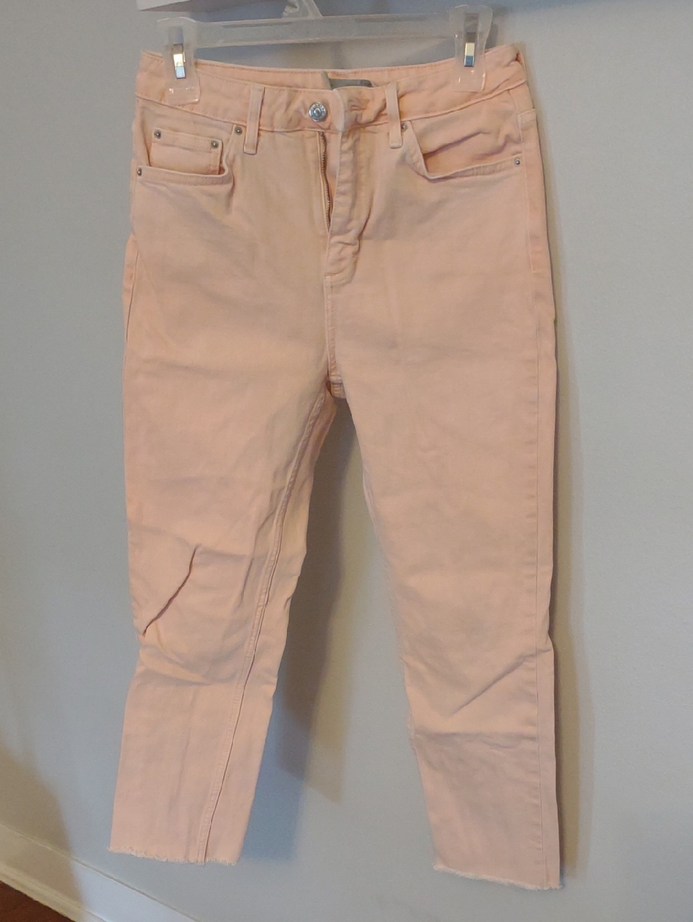 Topshop Cropped High-Rise Jeans in Pale Peach